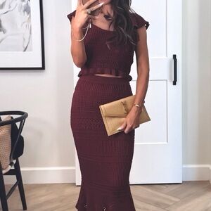 NWT Express maroon crop crochet ruffled tank top